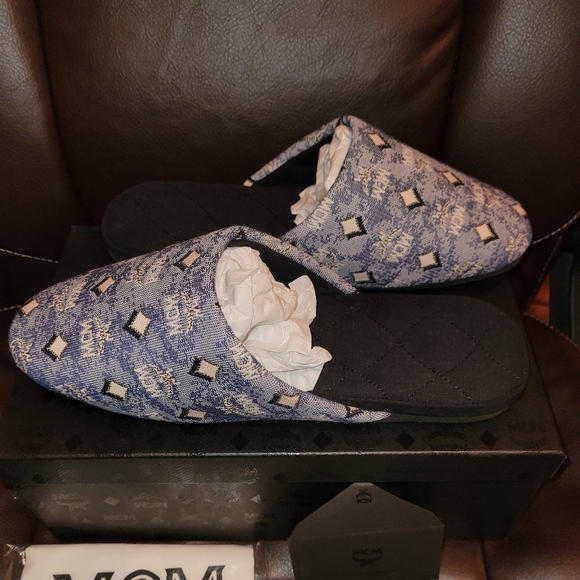 MCM Womens Vintage Blue Monogram Slides - Picture 10 of 16